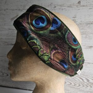 Luxury Velvet Peacock Headband (Olive Trim) 54-56cm