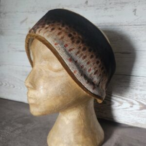 Luxury Velvet Brown Trout  Headband (Antique Gold  Trim ) 56-58cm