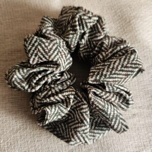 Foxy Pheasant Herringbone Tweed Scrunchie - Moss