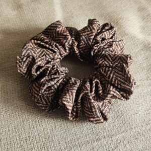Foxy Pheasant Herringbone Tweed Scrunchie - Chestnut