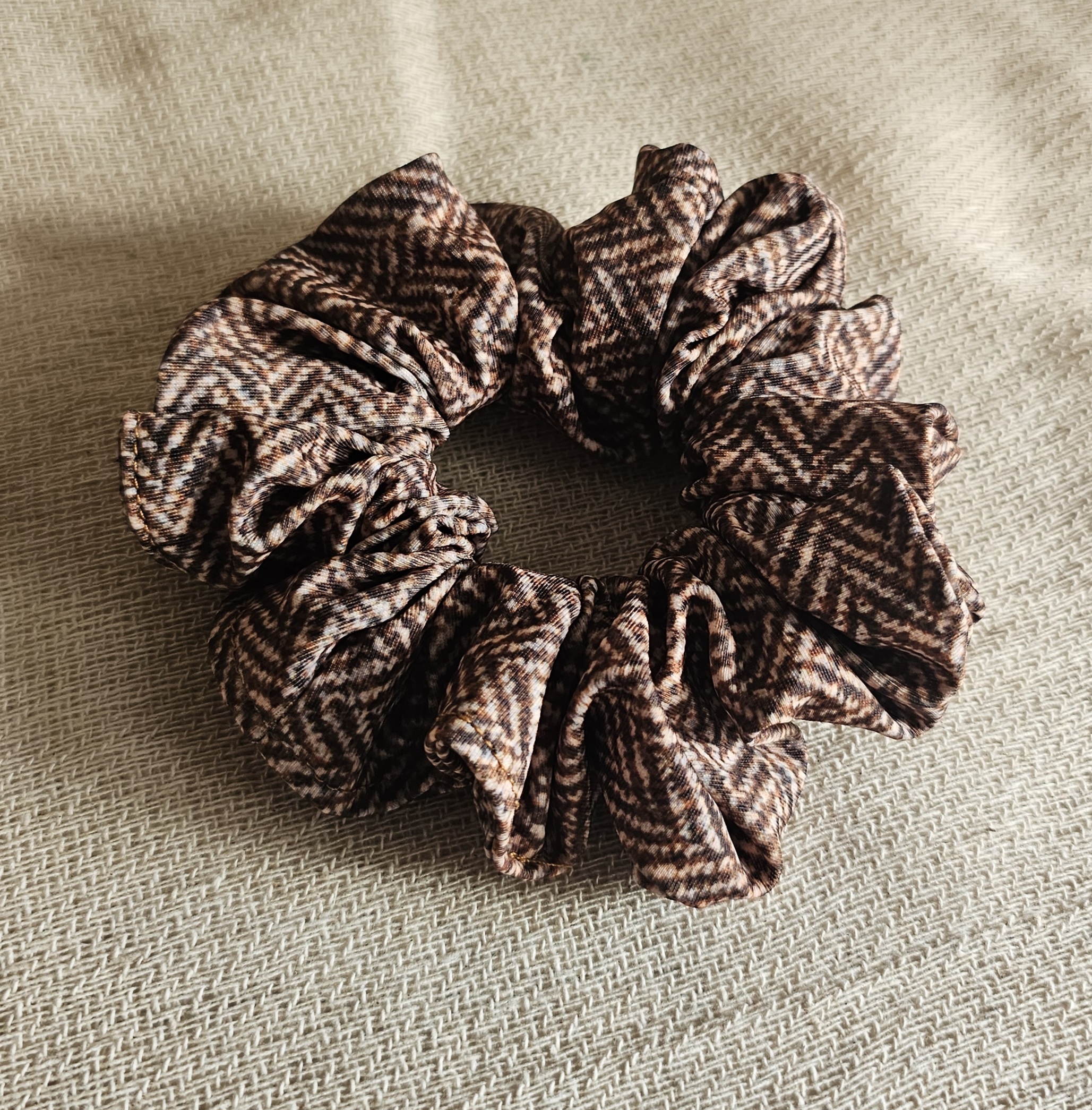 Foxy Pheasant Herringbone Tweed Scrunchie - Chestnut
