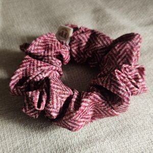 Foxy Pheasant Herringbone Tweed Scrunchie - Pink