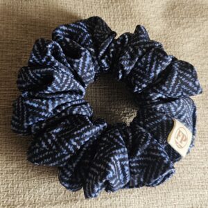 Foxy Pheasant Herringbone Tweed Scrunchie - Blue