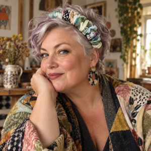 Interior Curve Headband - Chatelaine Mural Farbic - One of a Kind